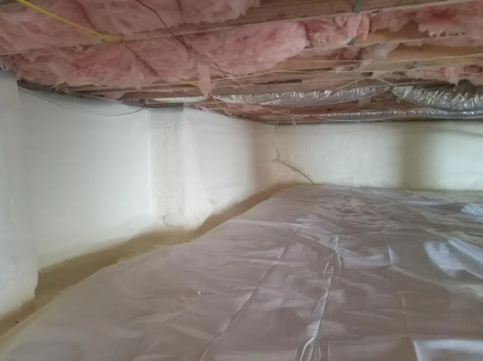 Crawl space encapsulation with closed-cell spray foam for Commercial Roof Restoration in Redlands
